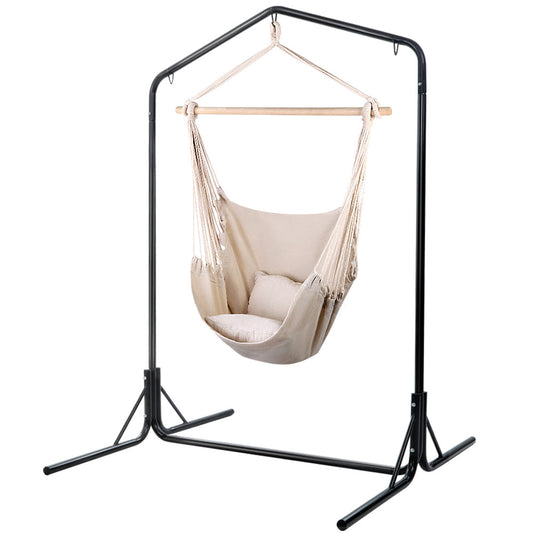 Hanging Hammock Chair with Stand and Pillow, Cream