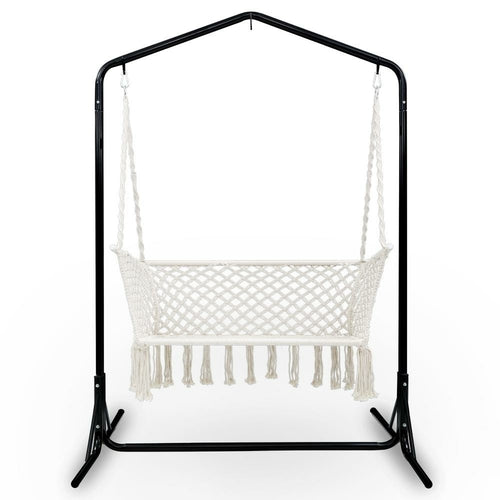 Macrame Hammock Chair with Stand, 2-Seater, Cream