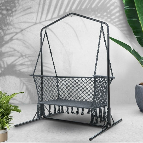 Macrame Hammock Chair with Stand, 2-Seater Grey