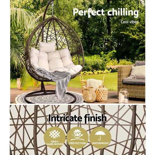 Outdoor Hanging Swing Chair with Stand - Brown