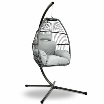 Hanging Egg Chair with Stand, 360° Swivel Woven Wicker Pod