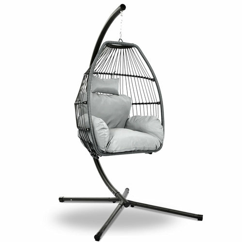 Hanging Egg Chair with Stand, 360° Swivel Woven Wicker Pod