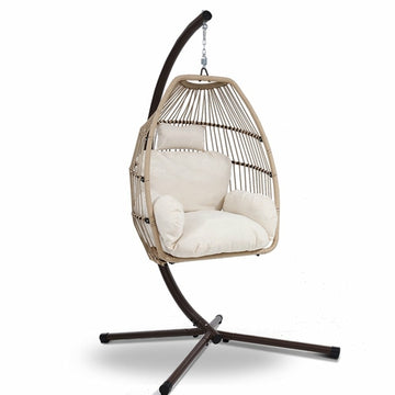 Hanging Egg Swing Chair with Stand, Wicker Rattan