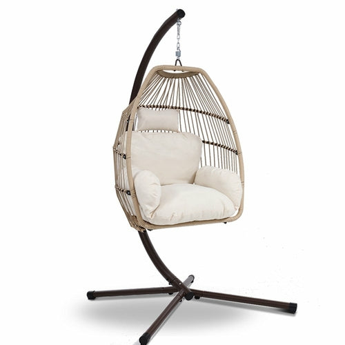 Hanging Egg Swing Chair with Stand, Wicker Rattan