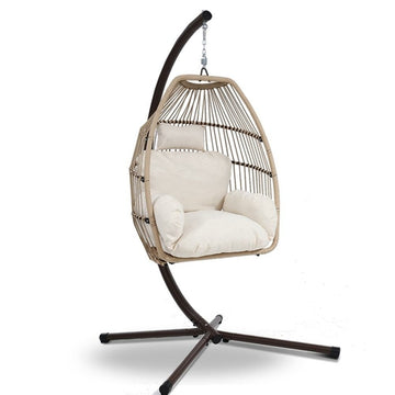 Outdoor Egg Swing Chair with Stand, Hanging Wicker Rope Pod