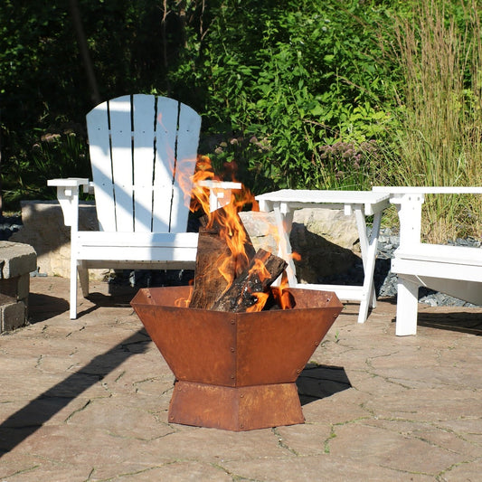 23-Inch Rustic Steel Hexagon Wood-Burning Fire Pit
