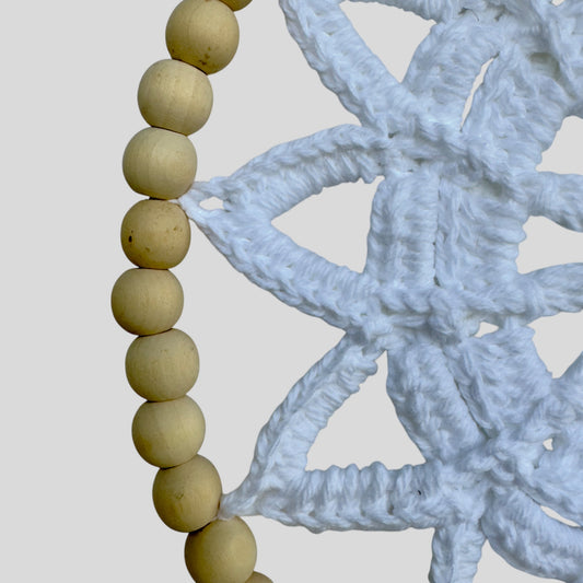 10" Handmade Wood Bead Macrame Dreamcatcher — White