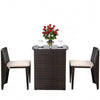 3-Piece Compact Wicker Patio Set with Cushioned Chairs & Glass Table