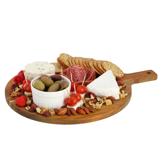 12-Inch Acacia Wood Round Serving Board with Handle