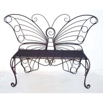 Modern Outdoor Butterfly Garden Bench in Black Metal Finish