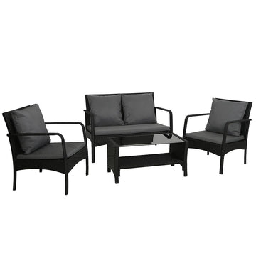Gardeon 4-Piece Rattan Outdoor Sofa Set with Glass-Top Table