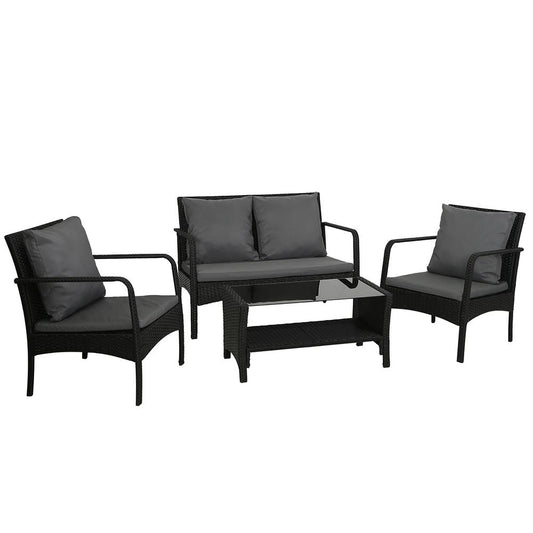 Gardeon 4-Piece Rattan Outdoor Sofa Set with Glass-Top Table