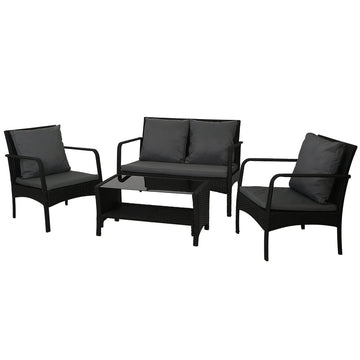 4-Piece Rattan Outdoor Sofa Set with Glass-Top Table