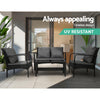 Gardeon 4-Piece Rattan Outdoor Sofa Set with Glass-Top Table