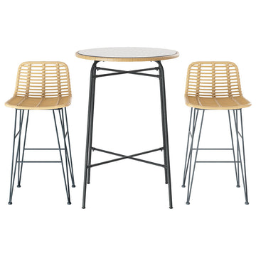 3-Piece Outdoor Bistro Set, Wicker Chairs & Glass Table