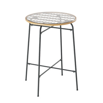 Outdoor Bar Table with Tempered Glass Top and Woven Wicker