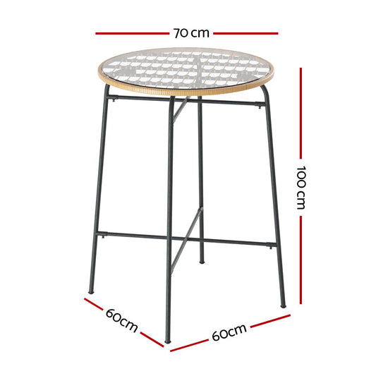 Outdoor Bar Table with Tempered Glass Top and Woven Wicker