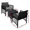 3-Piece Outdoor Bistro Set with Wicker Chairs & Glass Table, Black
