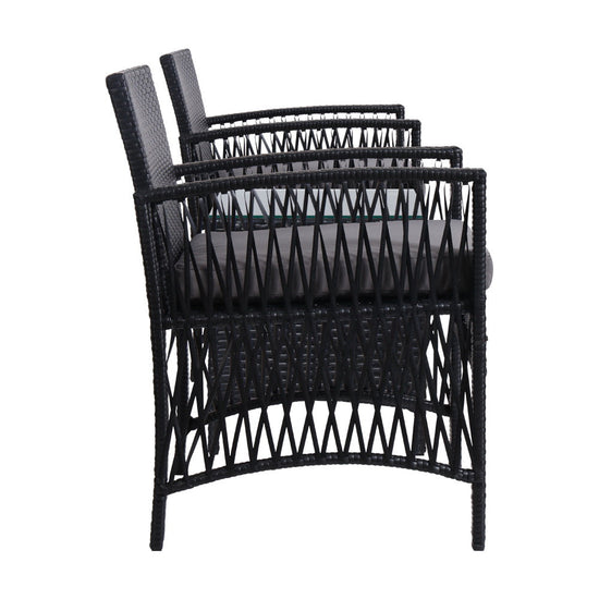 NNEDSZ Gardeon 3PC Outdoor Bistro Set Patio Furniture Wicker Dining Chairs Table Cushion Black-2