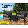 NNEDSZ Gardeon 3PC Outdoor Bistro Set Patio Furniture Wicker Dining Chairs Table Cushion Black-3