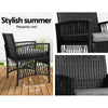 3-Piece Outdoor Bistro Set with Wicker Chairs & Glass Table, Black