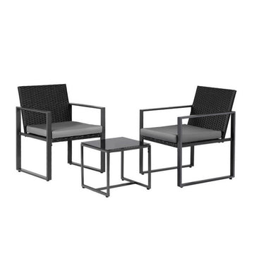 3-Piece Outdoor Wicker Bistro Set with Cushions, Black — dup