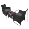 3-Piece Outdoor Bistro Set with PE Wicker Chairs & Glass-Top Table