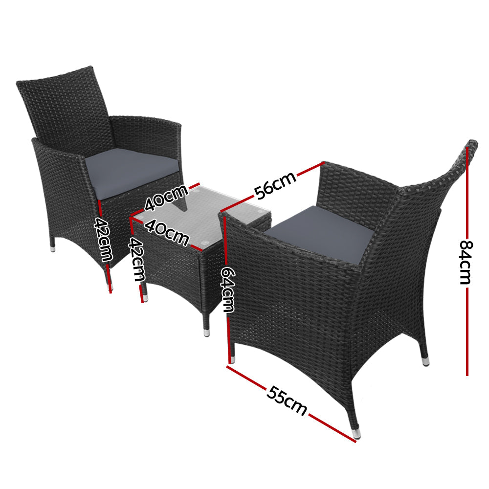 NNEDSZ 3pc Bistro Wicker Outdoor Furniture Set Black-1