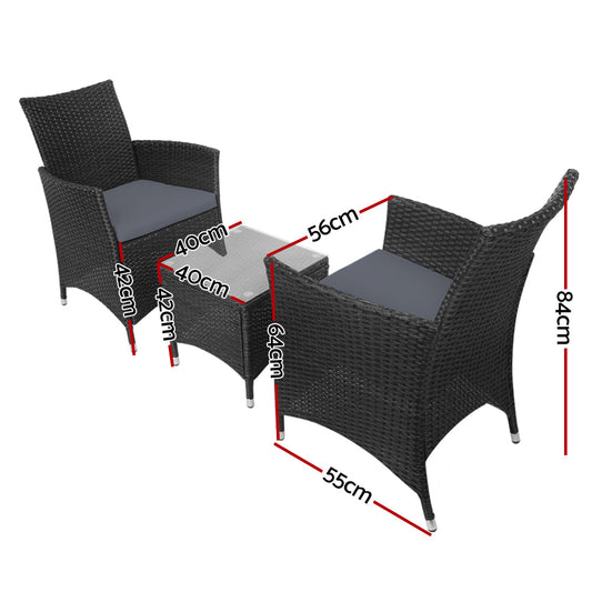 NNEDSZ 3pc Bistro Wicker Outdoor Furniture Set Black-1