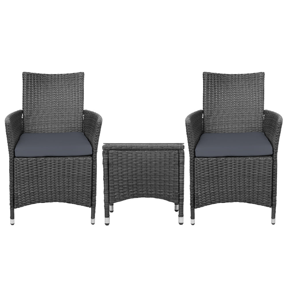 NNEDSZ 3pc Bistro Wicker Outdoor Furniture Set Black-2