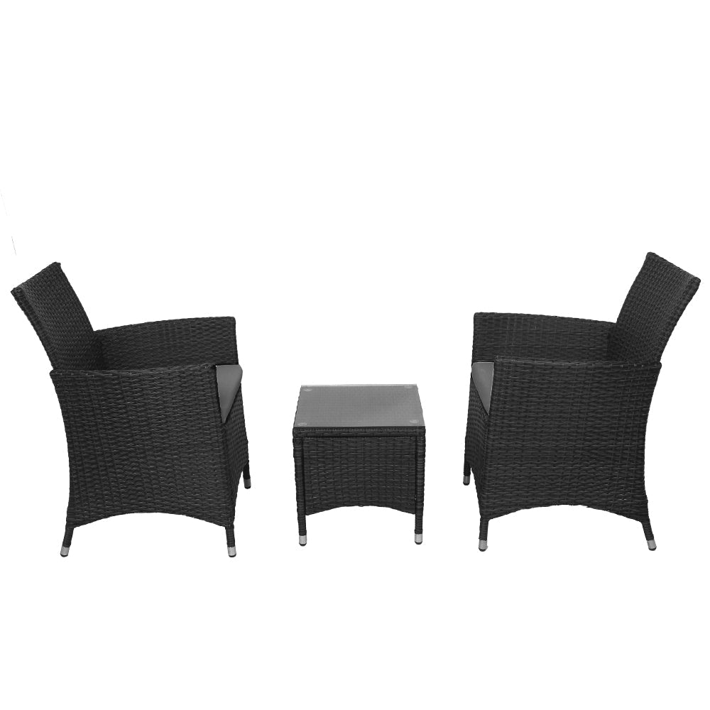 NNEDSZ 3pc Bistro Wicker Outdoor Furniture Set Black-3