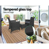 3-Piece Outdoor Bistro Set with PE Wicker Chairs & Glass-Top Table