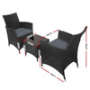 Gardeon 3PC Outdoor Bistro Set Patio Furniture Wicker Chairs Table Cushion All Black-1
