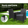 Gardeon 3PC Outdoor Bistro Set Patio Furniture Wicker Chairs Table Cushion All Black-3