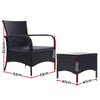 3-Piece Wicker Outdoor Conversation Set, Two Chairs & Glass Table