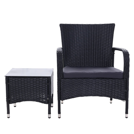 3-Piece Wicker Outdoor Conversation Set, Two Chairs & Glass Table