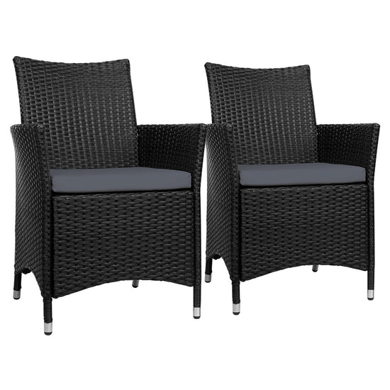 NNEDSZ of 2 Outdoor Bistro Set Chairs Patio Furniture Dining Wicker Garden Cushion Gardeon-0