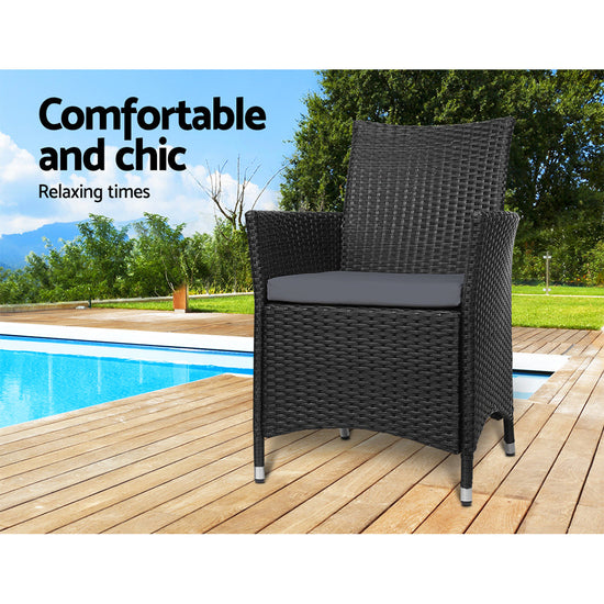 NNEDSZ of 2 Outdoor Bistro Set Chairs Patio Furniture Dining Wicker Garden Cushion Gardeon-3