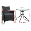 3-Piece Wicker Bistro Set with Glass-Top Table and Two Chairs
