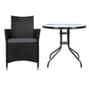 3-Piece Wicker Bistro Set with Glass-Top Table and Two Chairs