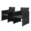 Black Wicker Tete-a-Tete Loveseat Set with Glass Table