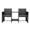 Black Wicker Tete-a-Tete Loveseat Set with Glass Table