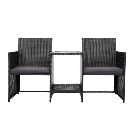 NNEDSZ Outdoor Setting Wicker Loveseat Birstro Set Patio Garden Furniture Black-1