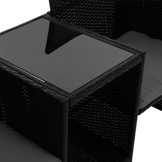 Black Wicker Tete-a-Tete Loveseat Set with Glass Table