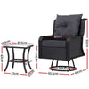 NNEDSZ Gardeon 3PC Outdoor Furniture Bistro Set Lounge Wicker Swivel Chairs Table Cushion Black-2