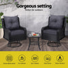 NNEDSZ Gardeon 3PC Outdoor Furniture Bistro Set Lounge Wicker Swivel Chairs Table Cushion Black-3