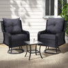NNEDSZ Gardeon 3PC Outdoor Furniture Bistro Set Lounge Wicker Swivel Chairs Table Cushion Black-0