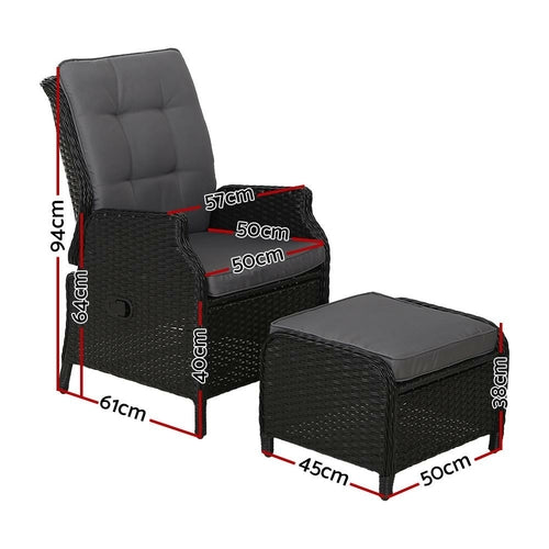 Wicker Outdoor Recliner Chair with Ottoman