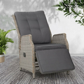 Wicker Recliner Sun Lounger, Adjustable Outdoor Lounge Chair