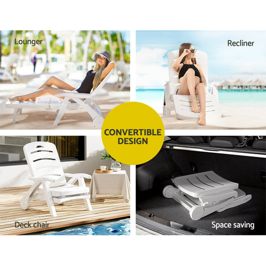Folding Sun Lounger Chaise Recliner Chair with Wheels